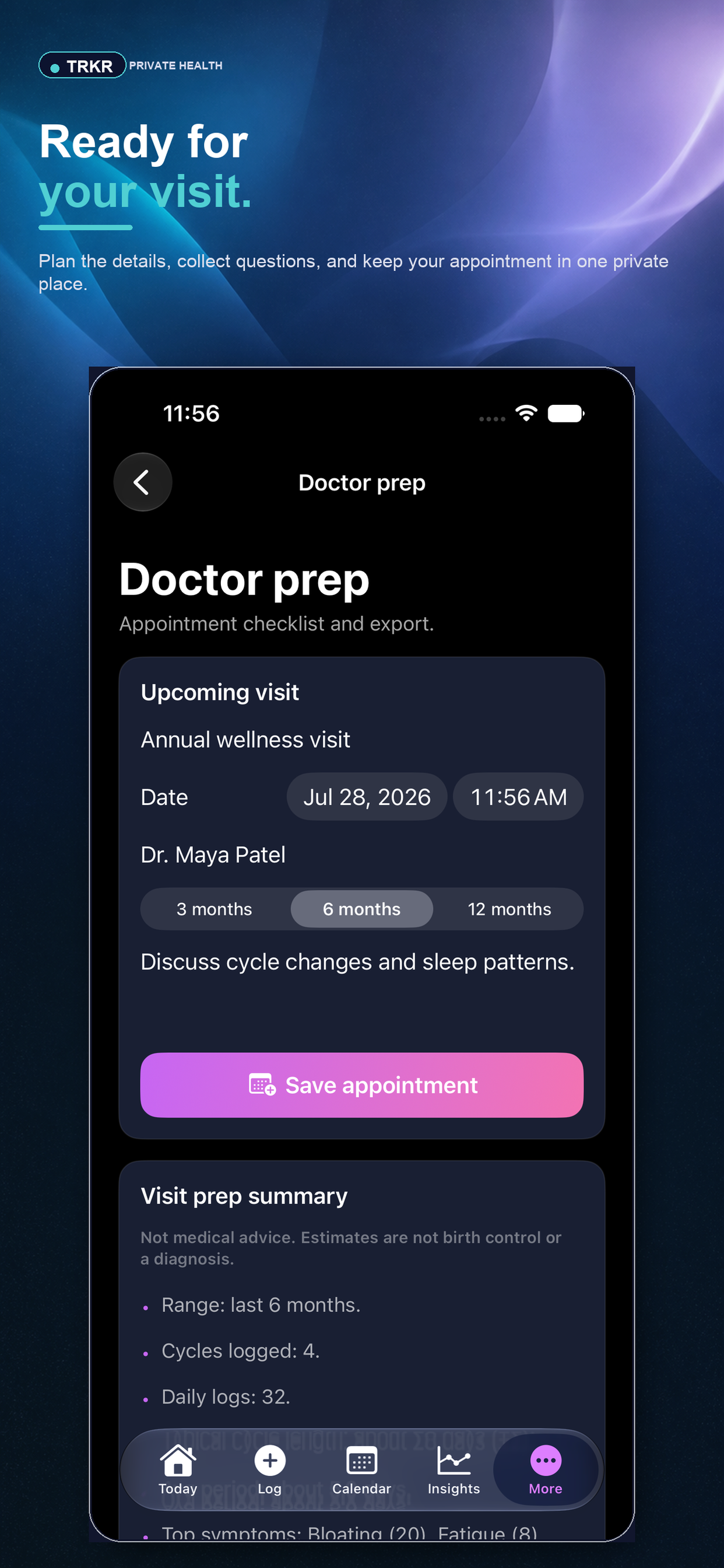 Trkr appointment preparation screen