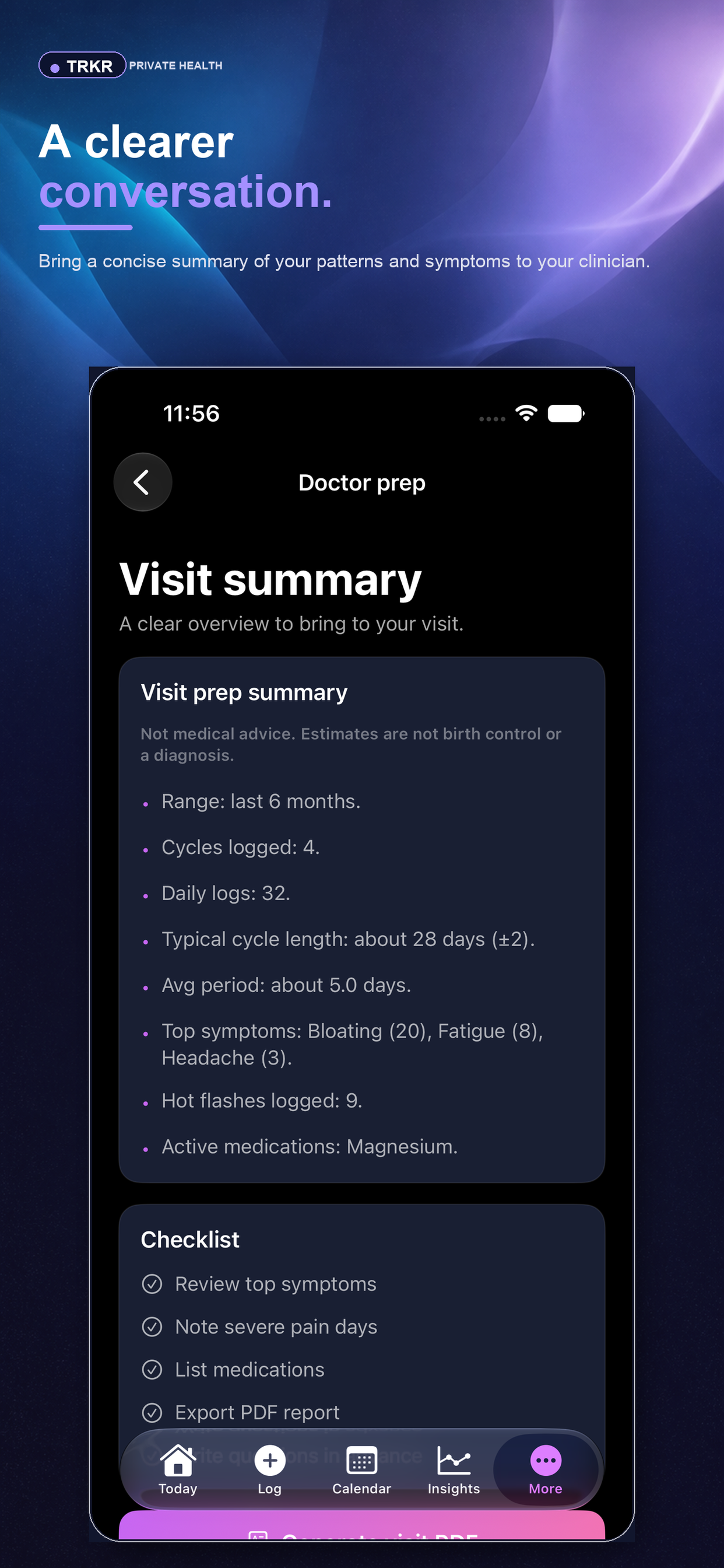 Trkr doctor visit summary screen